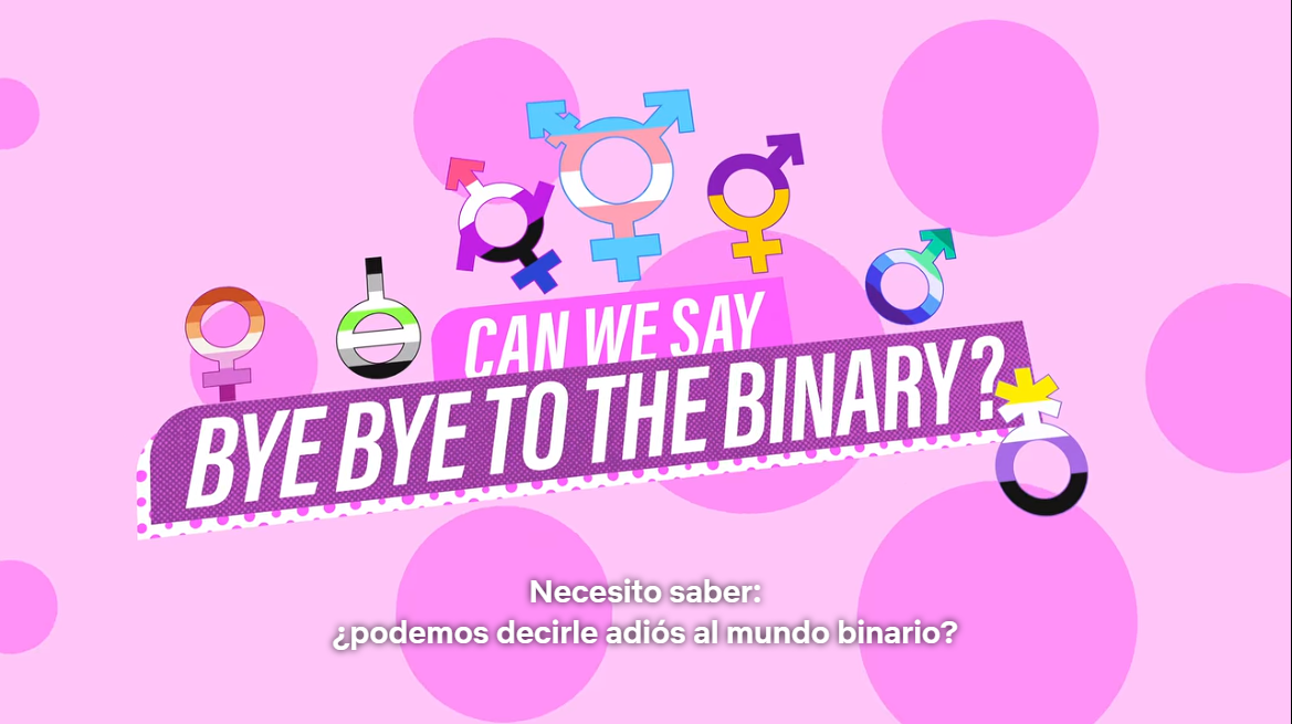 Imagen con fondo rosa en la que salen todos los símbolos de identidad de género con el siguiente texto: 